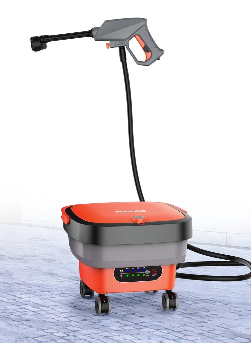 porodo Pressure Washer with 3M Water Pipe, Surface Cleaning, Pressure Cleaner for Car Wash, Patio & Garden, 15L Water Reservoir Capacity, Multifunctional, Adjustable Pressure Settings - Orange - Image 5